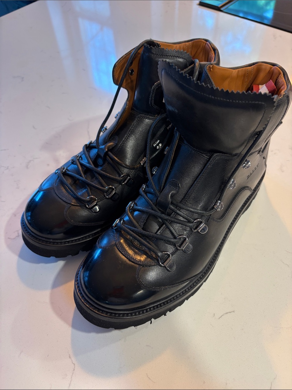 Bally Black Leather Combat-Style Lace-Up Boot